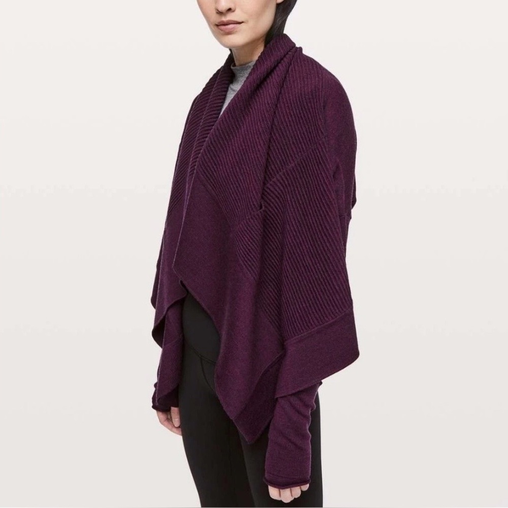 LULULEMON Sit In Lotus Wrap Reversible Heathered Plum Sweater Size 4 Gym Lounge